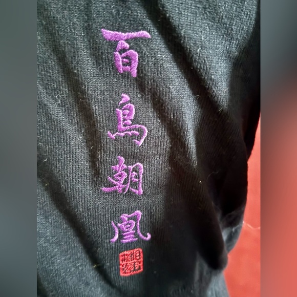 like new LUCKY BRAND sweater Asian accents, birds flowers , knotted buttons - Picture 4 of 9